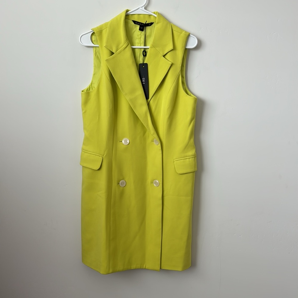 Black Halo Rio Sleeveless Blazer Neon Lime Green Dress Size: 8